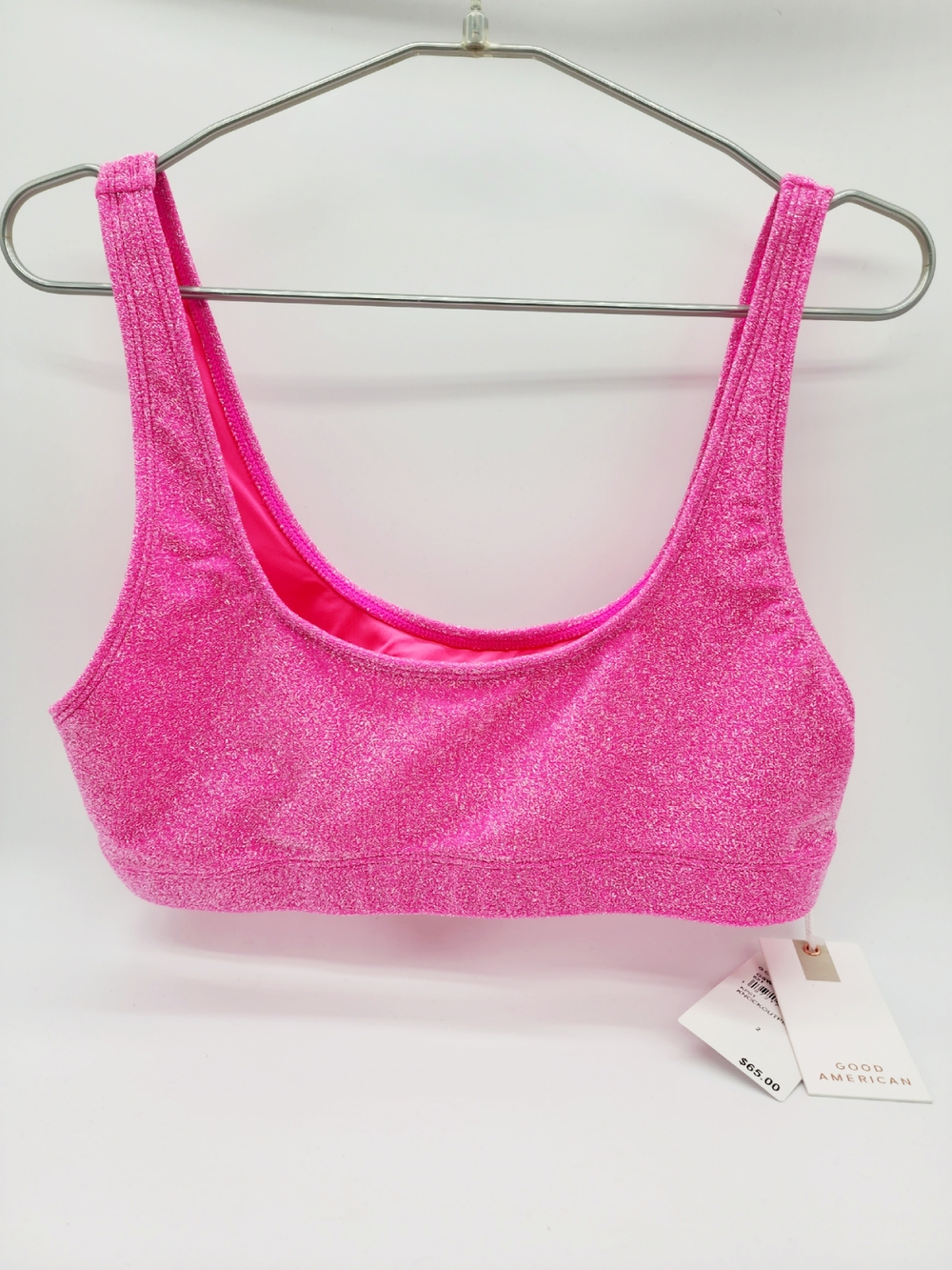 Good American Pink Sparkle Scoop Bikini Top Size 2 or M NEW
